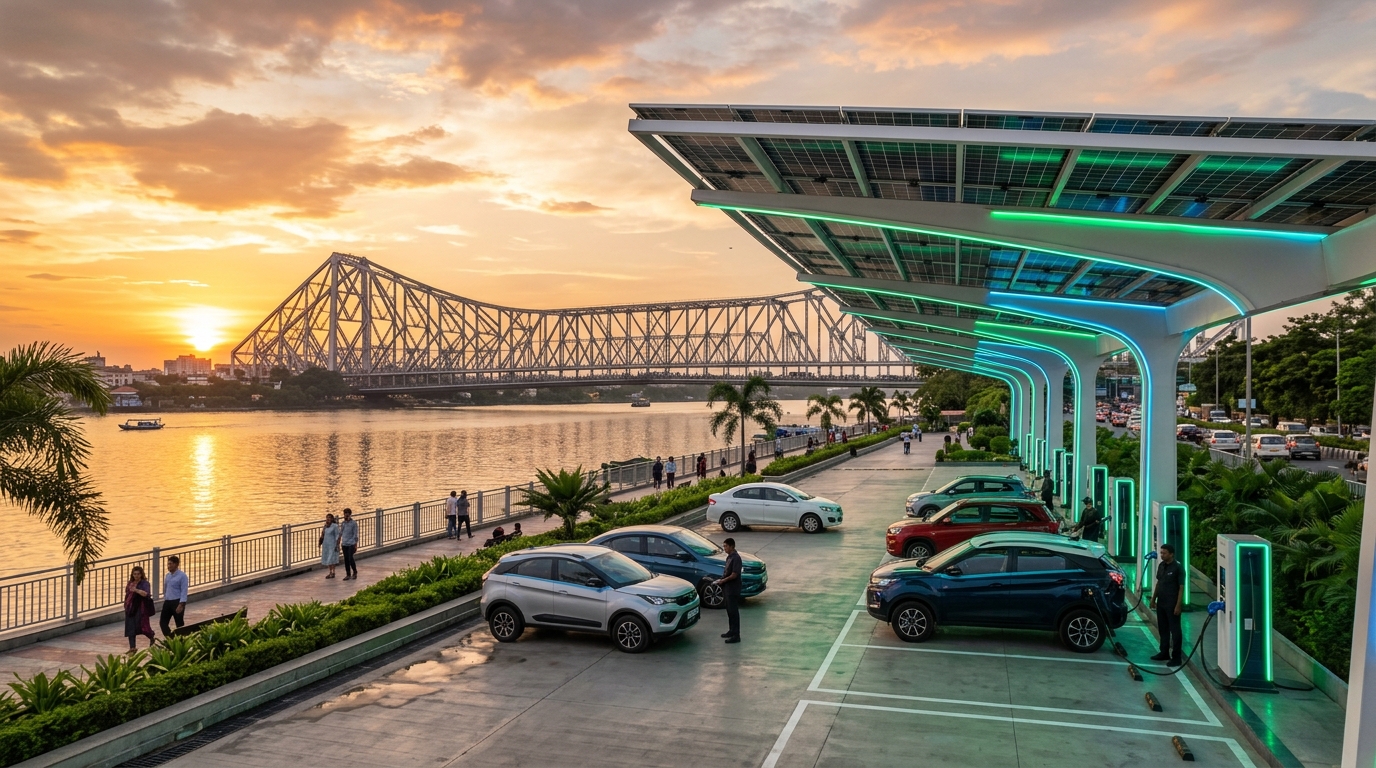 Volterra Highway EV Charging Plaza with Howrah Bridge Kolkata